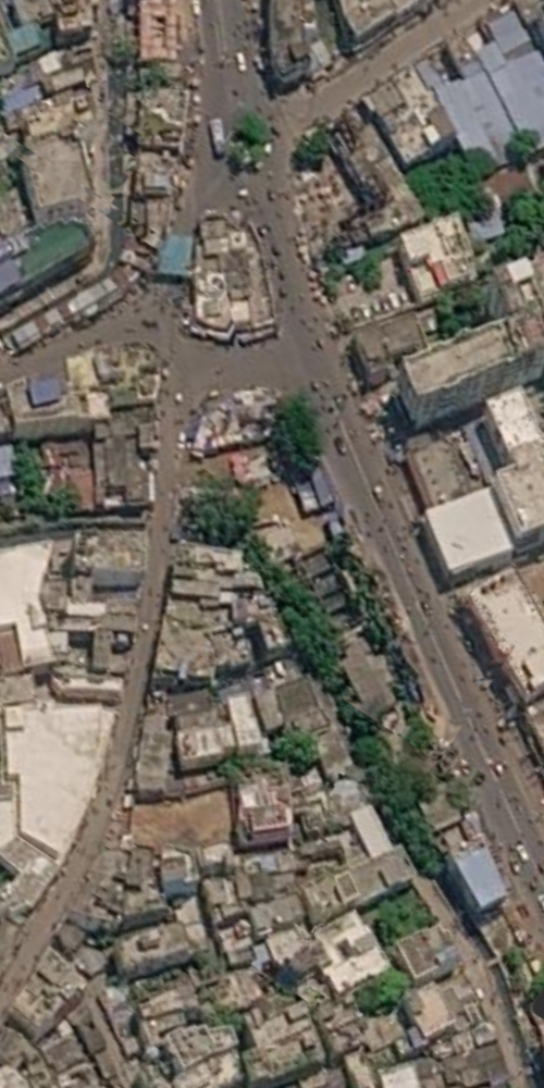 Satellite view of a place in India shaped like the letter A