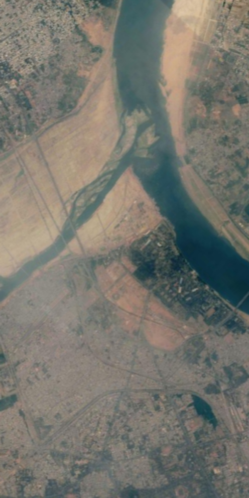 Satellite view of a place in India shaped like the letter A