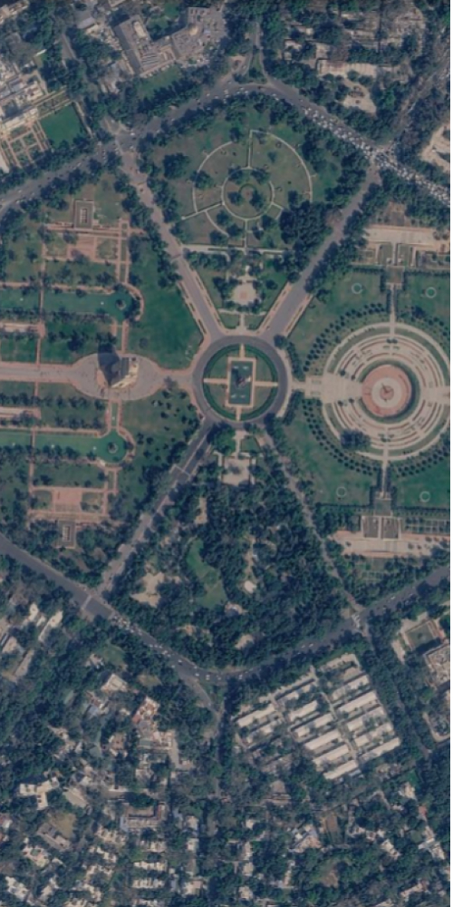 Satellite view of a place in India shaped like the letter B