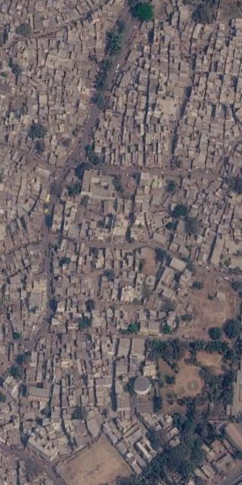 Satellite view of a place in India shaped like the letter F