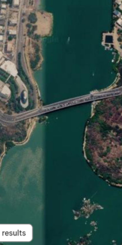 Satellite view of a place in India shaped like the letter H