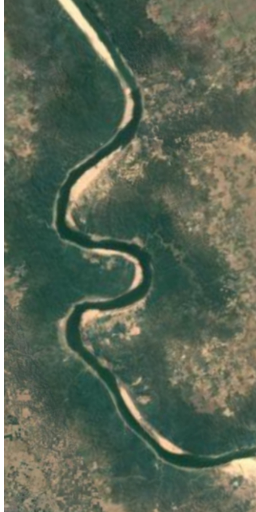 Satellite view of a place in India shaped like the letter S